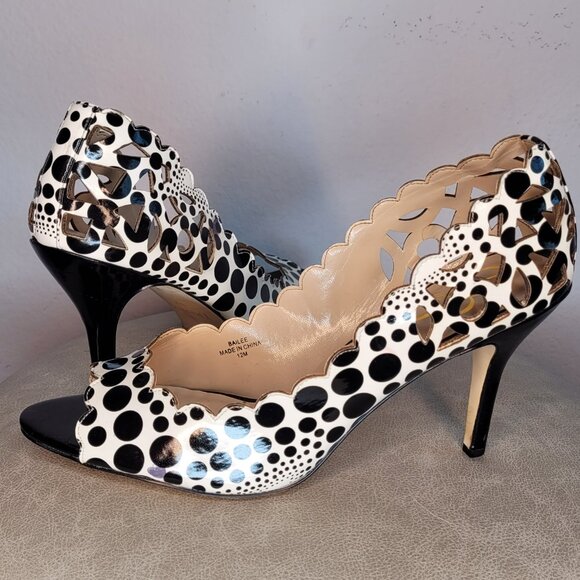 J. Renee Black & White Polka Dot Peep Toe Pumps – Size 12M - Picture 6 of 11